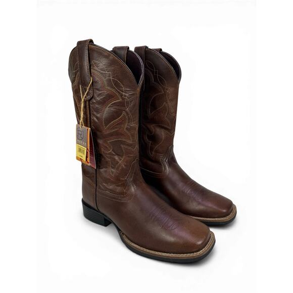 Roper Monterey Western Cowboy Boots Mens 7 D Brown Leather Square Toe Pull‎ On main image 2